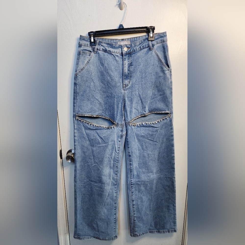 *2 For $30* Blue B Light Blue High Rise Jeans with Rhinestone Thigh Cut Outs